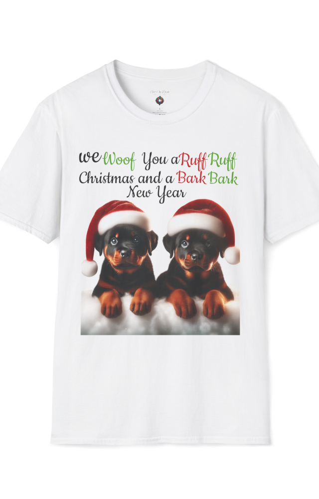 Rottweiler Christmas Tee, Dog Lover Shirt, Holiday Pet Owner Gift, Santa Hat Puppies Top, Festive Animal Apparel, Christmas Puppies