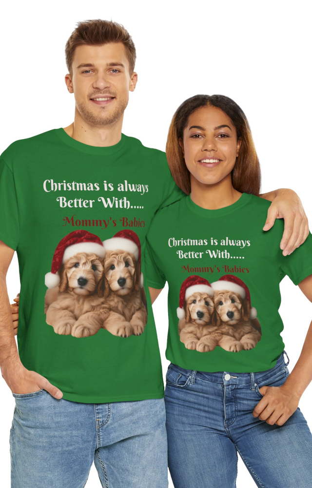 Labradoodle Christmas Tee, Dog Lover Shirt, Holiday Pet Owner Gift, Santa Hat Puppies Top, Festive Animal Apparel, Christmas Puppies