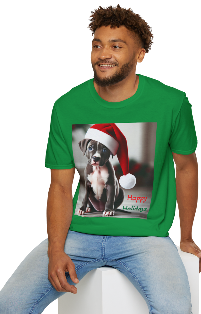 Pitbull Christmas Tee, Dog Lover Shirt, Holiday Pet Owner Gift, Santa Hat Puppies Top, Festive Animal Apparel, Christmas Puppies (1)